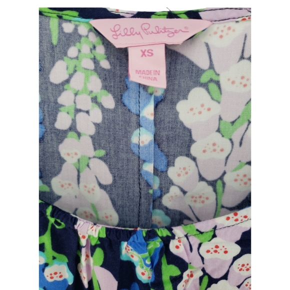 Lilly Pulitzer Size XS Blue Floral Dress with Belt 100% Rayon Ruffled Sleeve - Picture 3 of 10